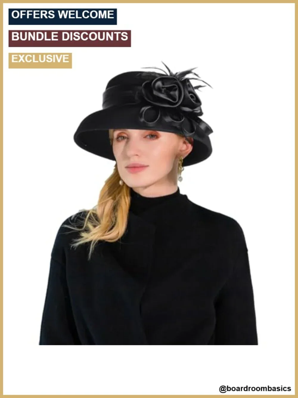 Wool Felt Cloche Hat with Flower Feather Hepburn Style Church Tea Party Dress